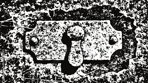 rusty metal latch on textured rough surface with peeling paint and corrosion