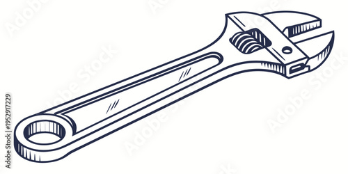A detailed illustration of a classic adjustable wrench with a smooth finish