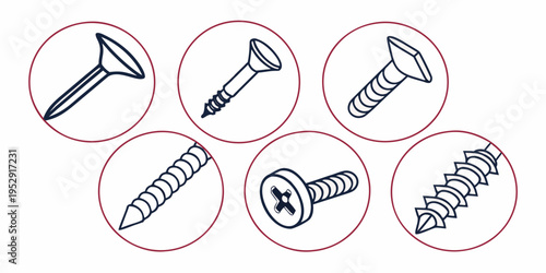Various types of screws and bolts with detailed illustrations