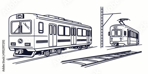 A detailed illustration of two different types of trains on parallel tracks