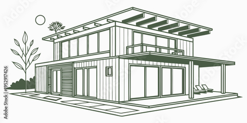 Modern two-story house with a large porch and a carport