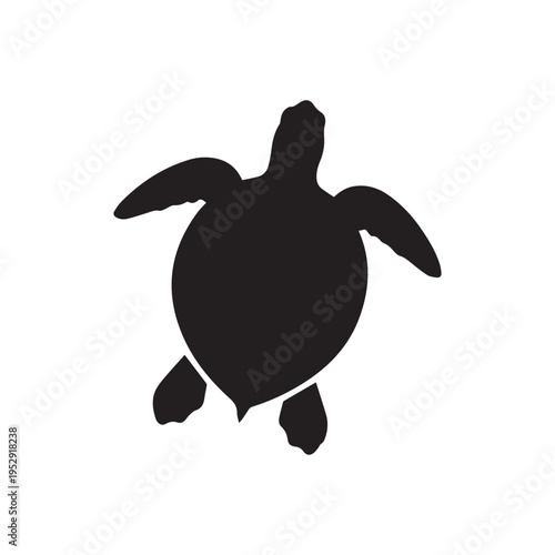Sea Turtle Silhouette Vector Illustration, Marine Ocean Turtle Icon