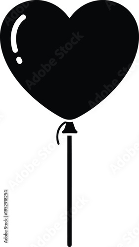 A black heart-shaped balloon floating with a thin attached string Vector
