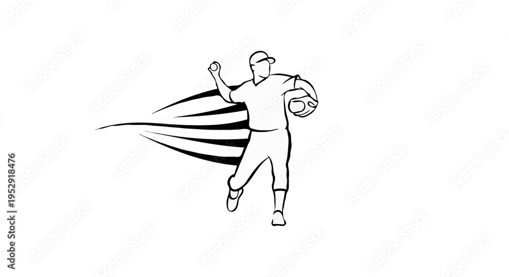 Obraz premium Baseball Pitcher Sketch – Fast Throw Motion Sports Illustration