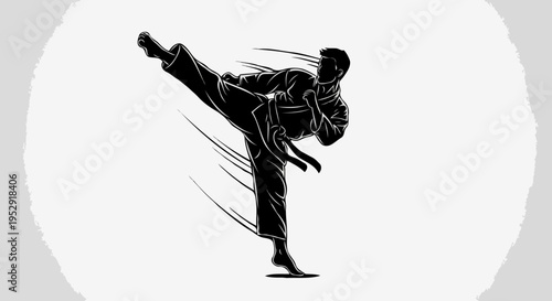 A martial artist executes a powerful kick in a dynamic pose Imagem vetorial