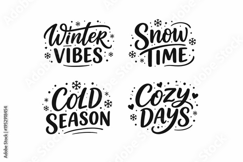 Winter inspired calligraphy designs featuring cozy seasonal phrases