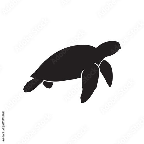 Sea Turtle Silhouette Vector Illustration, Marine Ocean Turtle Icon