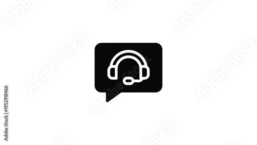 A graphic of a speech bubble containing a headset icon for communication or support
