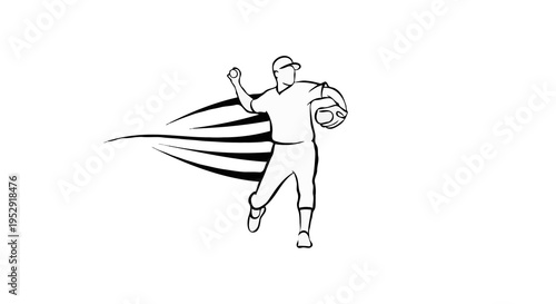 Baseball Pitcher Sketch – Fast Throw Motion Sports Illustration