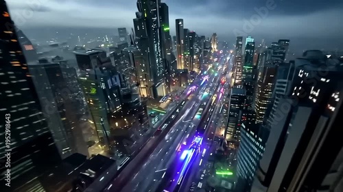 Wallpaper Mural Cityscape at dusk with skyscrapers and traffic. Torontodigital.ca