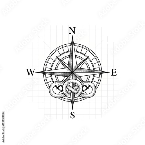 Vintage Compass Rose with Nautical Knot - Navigation and Adventure Symbol