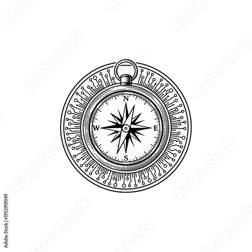 Vintage Compass with Circuit Board Design