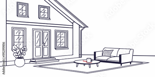 A cozy living room with a large window and a comfortable sofa set.