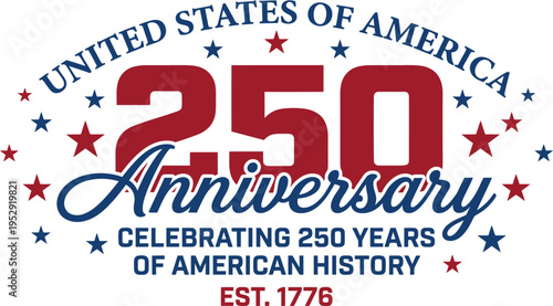 Usa 250th anniversary logo with stars and patriotic colors on white background