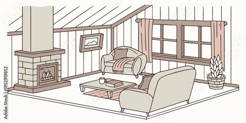 A cozy living room with a fireplace and a comfortable sofa