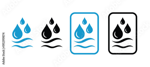 humidity and moisture level icons, water drops and wave symbols, fabric and air quality indicators, climate control and environment measurement signs, clean minimal vector