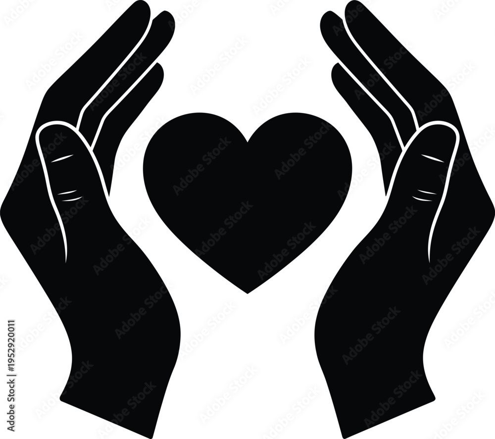 Obraz premium Two hands gently cradling a heart shape symbolizing care and protection. Vector