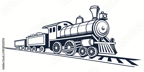 A vintage black and white illustration of a steam locomotive train