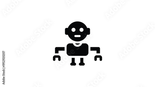 Simple black and white illustration of a surprised humanoid figure with a blocky design