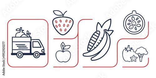 Assorted food items and delivery truck illustration