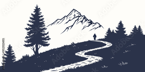 A solitary hiker embarks on a journey along a winding mountain trail.