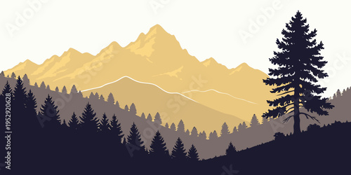 Majestic mountain range with a single tree standing tall in the foreground