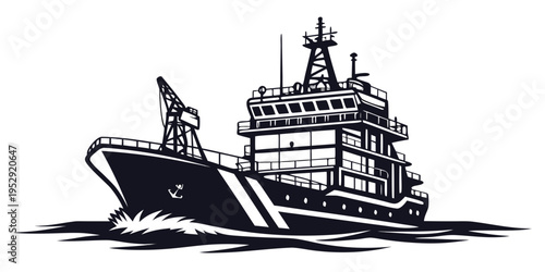 A large cargo ship sailing on a calm sea with a crew member visible on the deck.