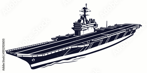 A large aircraft carrier sailing on calm waters with a clear sky.
