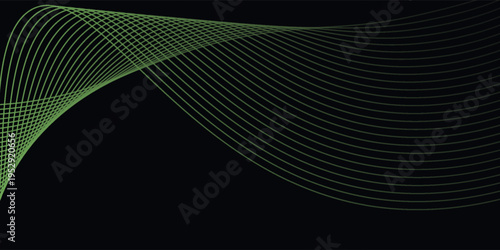 Dark Background with Smooth Green Curve Line Pattern for Futuristic, Elegant, and Tech-Inspired Design