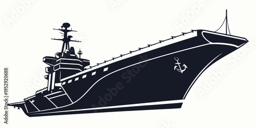 A detailed illustration of a modern aircraft carrier with various markings and equipment.