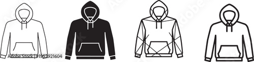 Variations and measurement guide for hooded sweatshirts displayed in different styles