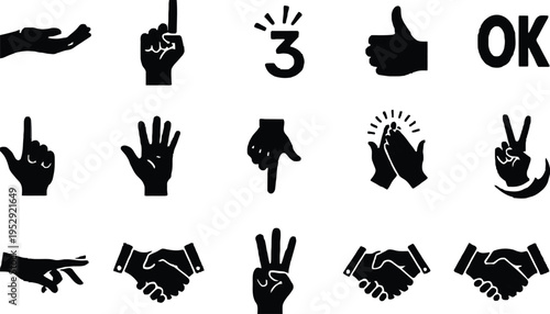Hand icon vector set for communication and gestures