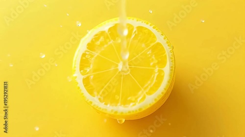 Fresh lemon slice on yellow background