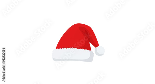 Red Santa Hat with White Pom Pom and Trim Isolated on White Background