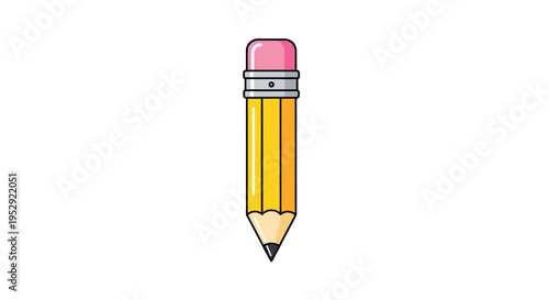 Yellow sharpened pencil with pink eraser on white background, simple illustration