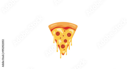 Delicious slice of pepperoni pizza with melted cheese dripping, isolated on white background.