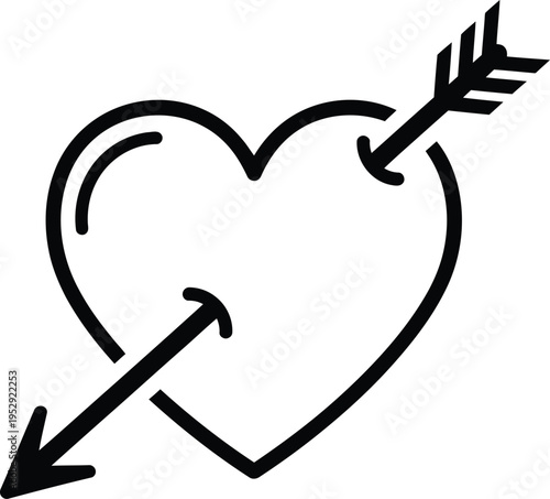 A classic illustration of love depicted by an arrow piercing through a heart shape. Vector