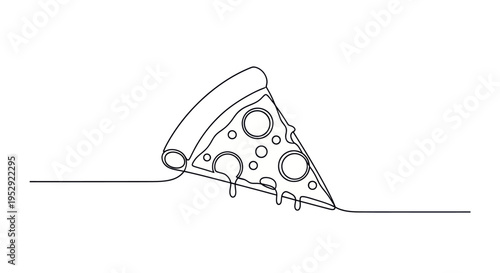 Minimalist Single Line Drawing of a Delicious Pizza Slice Melting Cheese