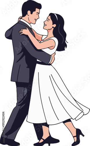 A cartoon illustration of a man and woman dancing together