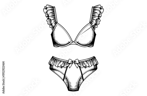 Lingerie set vector illustration with ruffled bikini and panties