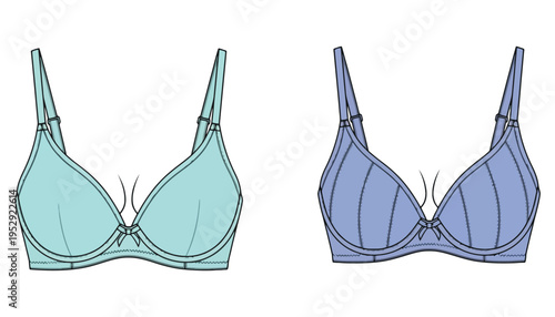Bra lingerie vector illustration of two colorful push up bras