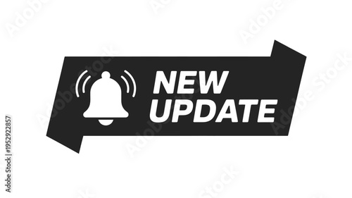 A black banner displays a white bell and the text new update