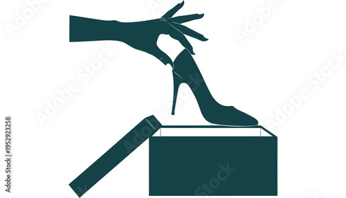 Shoe silhouette vector illustration of a high heel coming out of a box