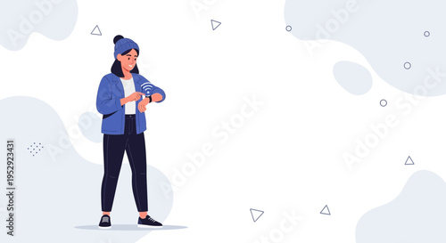 Woman checking smartwatch with Wi-Fi symbol, modern lifestyle and technology concept