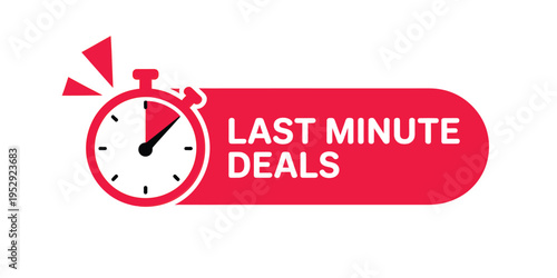 A red banner advertises last minute deals with a prominent stopwatch illustration