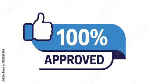 A blue ribbon banner displays 100 approved with a thumbs up icon