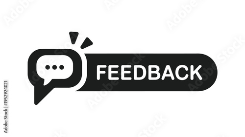 A black feedback button with a speech bubble icon suggesting user input