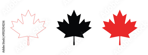 maple leaf icon canada flag sign, red maple leaves vector illustration, national canadian emblem, autumn fall symbol, maple silhouette design, simple clean vector style.