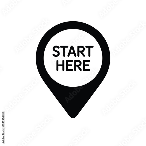 A simple black map marker icon displays the text start here within