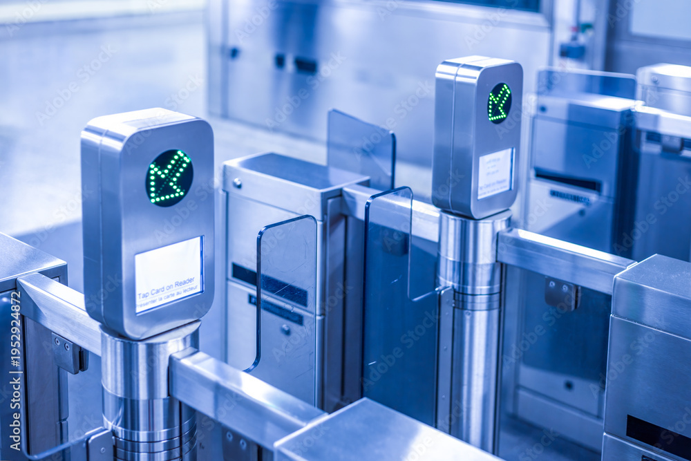 Obraz premium Subway fare machines. Contactless smart card technology in public transportation